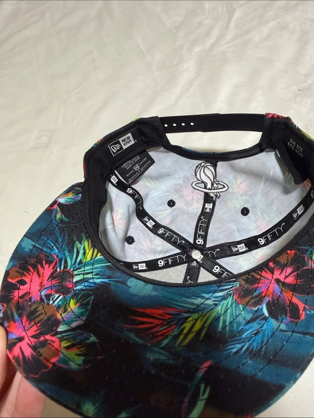 Miami Heat NBA Tropical Floral Snapback Hat - Black with Pink & Blue Accents